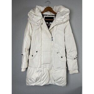 Betsey Johnson Puffer Coat Winter White Shawl Collar Sz XS Down Fill Mid-Length